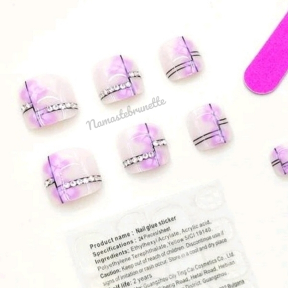 2/$16 Pink Floral Rhinestone Press on Toenails - Picture 11 of 17